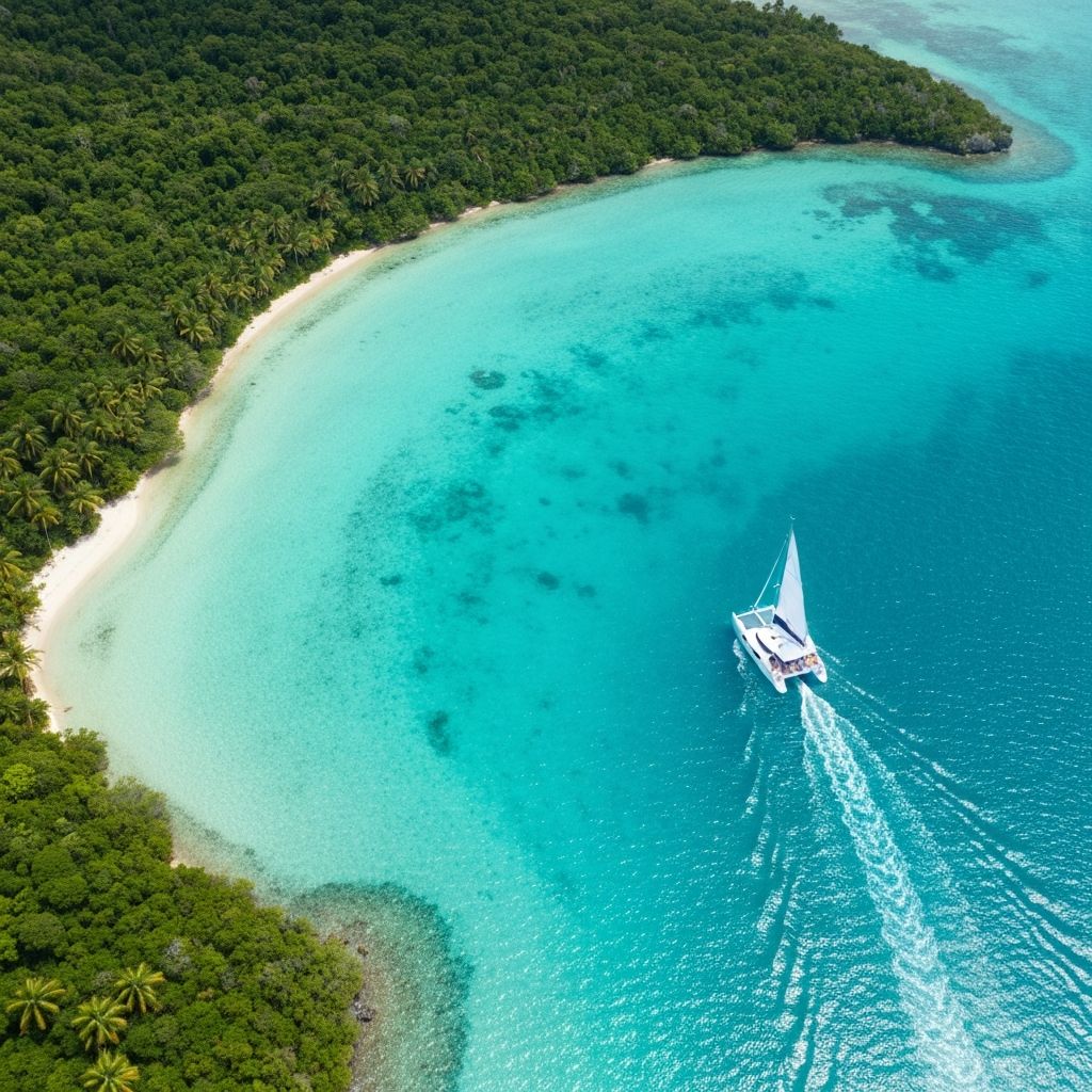 Speedboat cruising through turquoise lagoon in South-East Mauritius - Île aux Cerfs boat trip